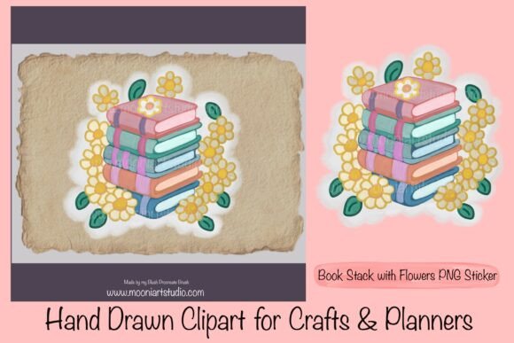 Download Book Stack with Flowers PNG Sticker - Flowers Collection