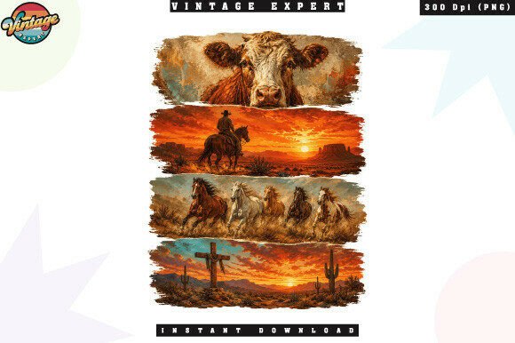 Download Vintage Western Cowboy Sunset PNG - Premium Resources