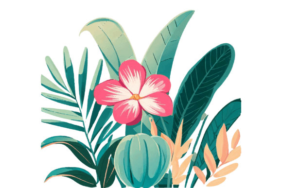 Download Tropical Leaves and Flowers Illustration - Flowers Collection