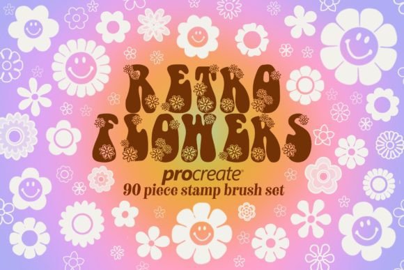 Download Retro Flowers Procreate Stamp Brush Set - Flowers Collection