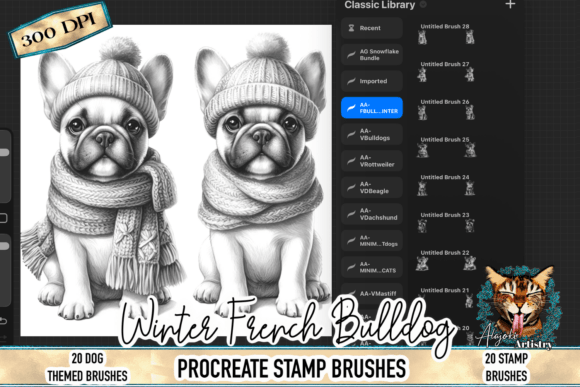 Download Winter French Bulldog Procreate Stamp - Dog Collection