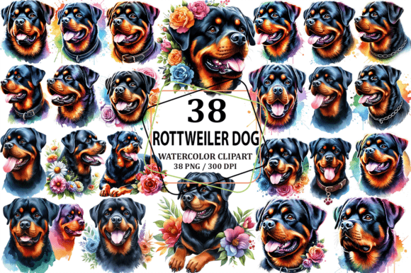 Download Watercolor Rottweiler Dog Clipart PNG - Dog Collection