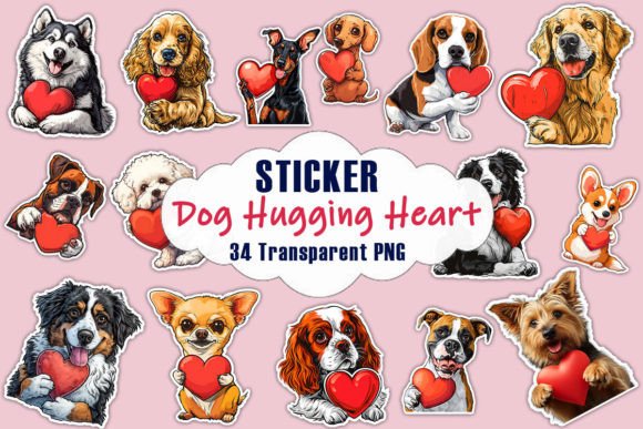 Download Cute Dog Hugging Heart Valentine Sticker - Dog Collection