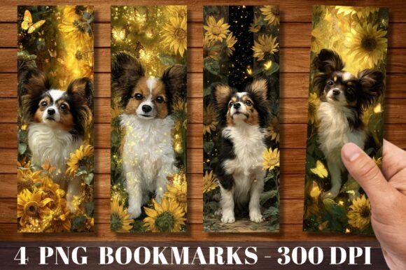 Download Papillon Dog Sunflower Butterfly Bookmar - Dog Collection