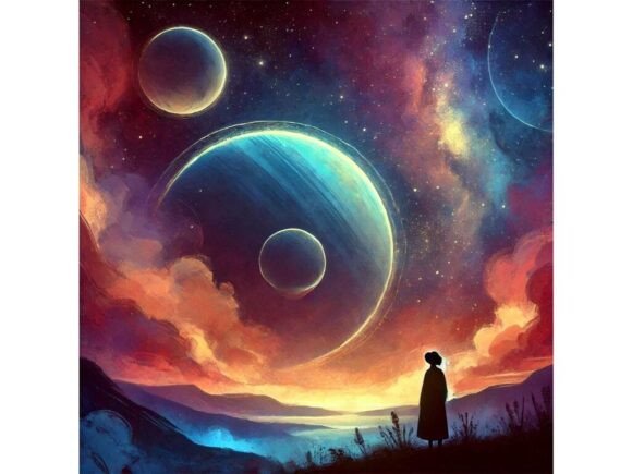 Download A Painterly Style Space Scene with Plane - Premium Resources