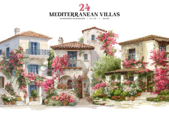 Download Watercolor Mediterranean Villa - Premium Bundle