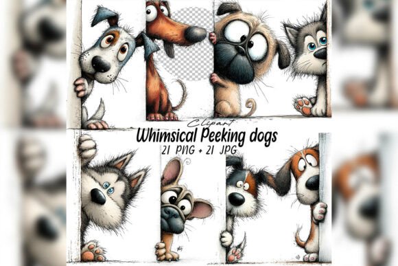 Download Whimsical Peeking Dog Clipart Set - Dog Collection
