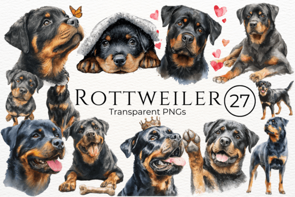 Download Rottweiler Dog Watercolor Clipart - Dog Collection