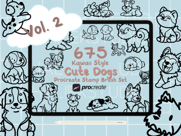 Download 675 Procreate Dog Stamp Brushes Vol. 2 - Dog Collection